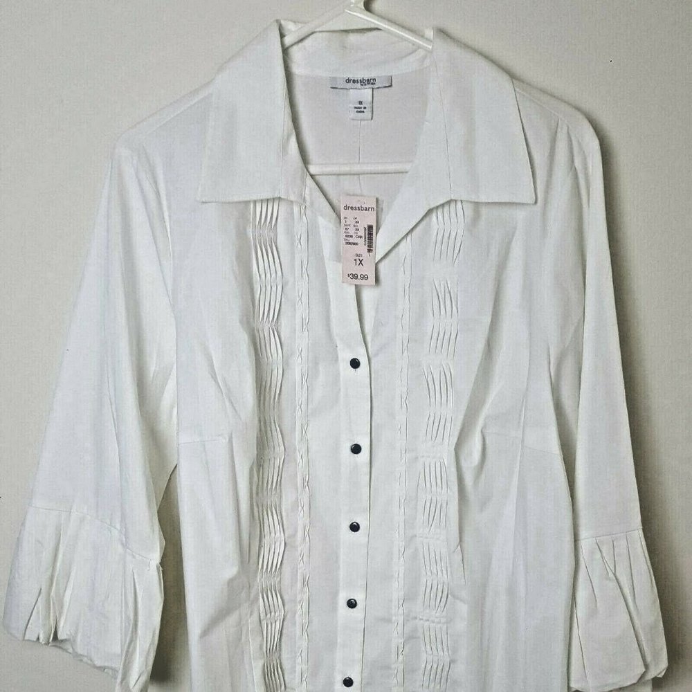 Vintage Dressbarn Women's White Blouse Pleated 1X